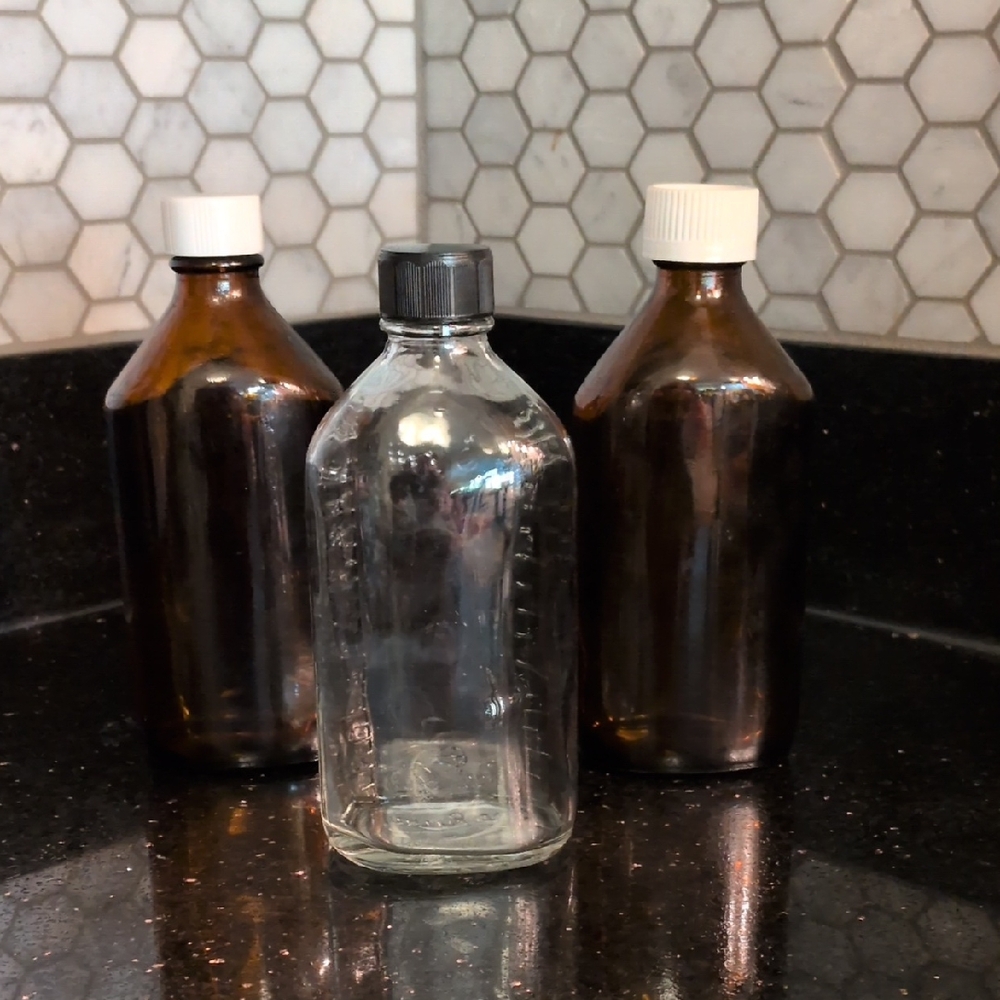 Set Of 3 Glass Liquid Medicine Bottles